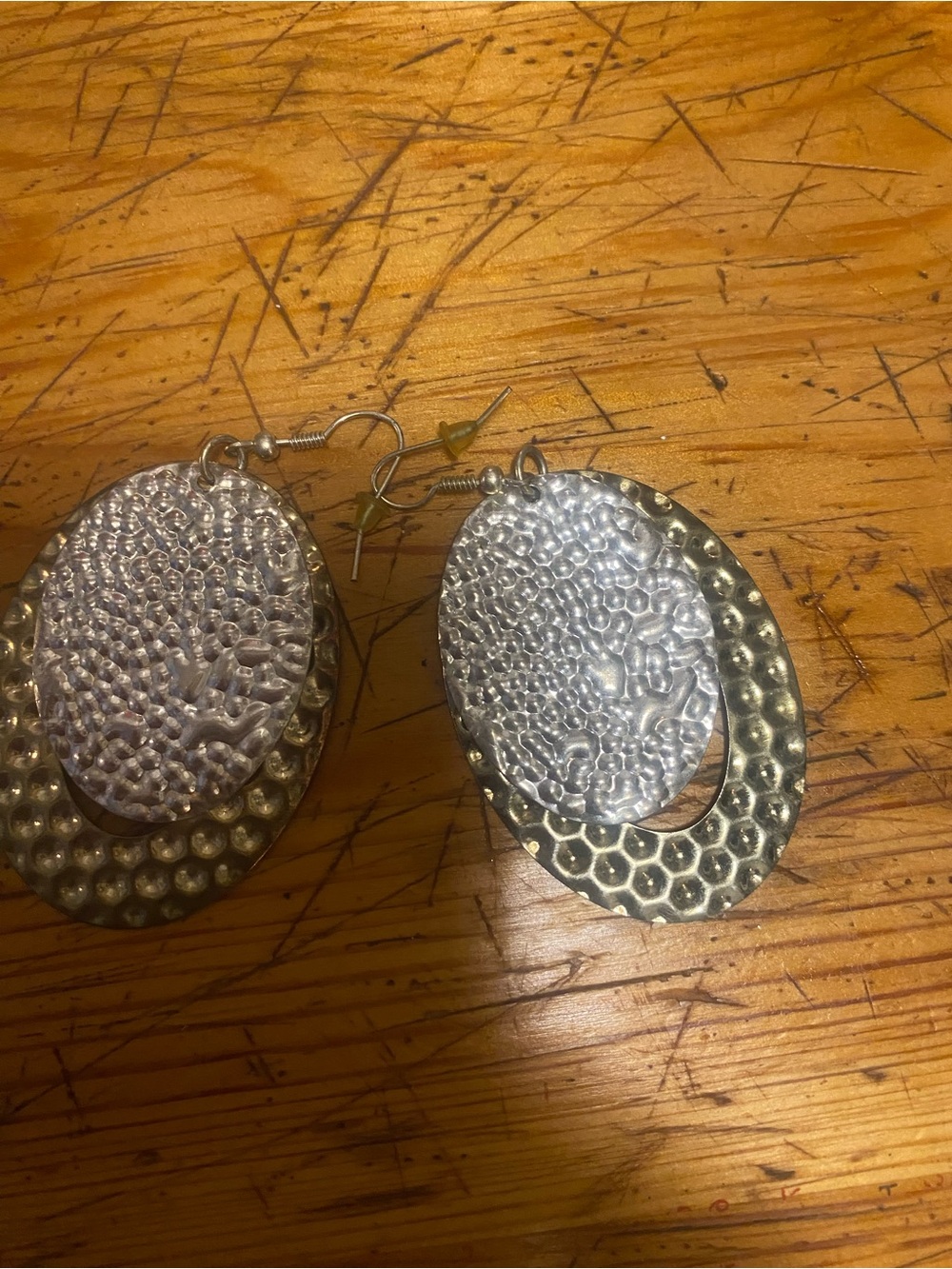 Fashion Silver-Tone Textured Oval Drop Earrings